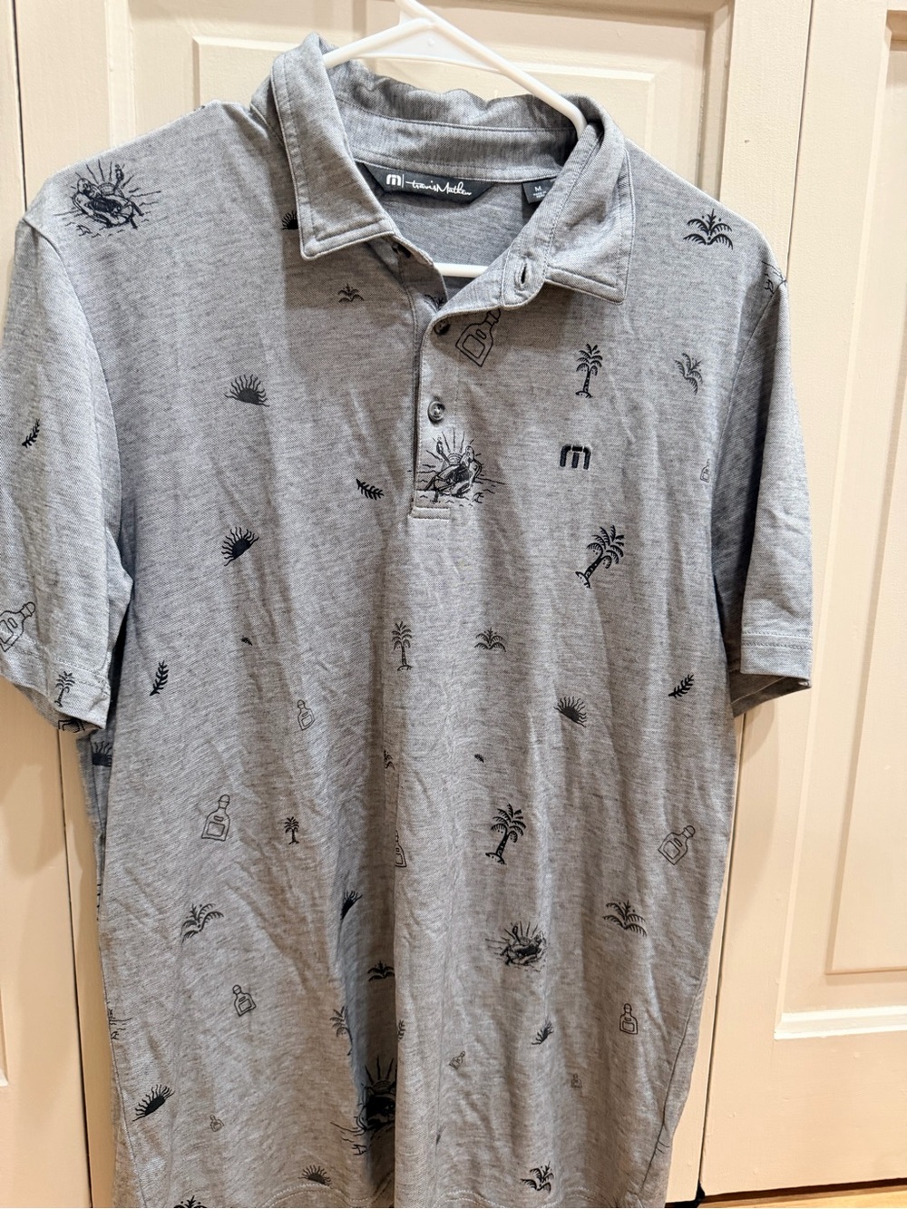 Travis Mathew Grey Polo with Black Island Print